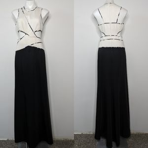 BCBGMAXAZRIA Nikkole black white cutout maxi dress 8